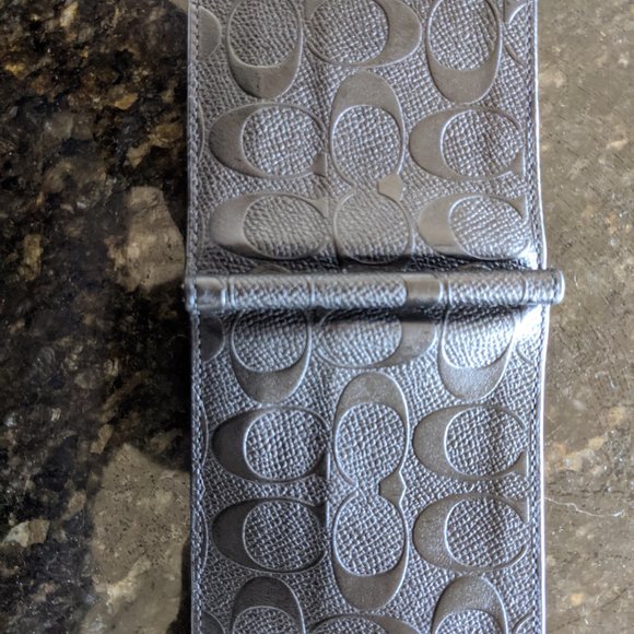 Coach Leather Wallet with Money Clip - Black - Picture 2 of 4